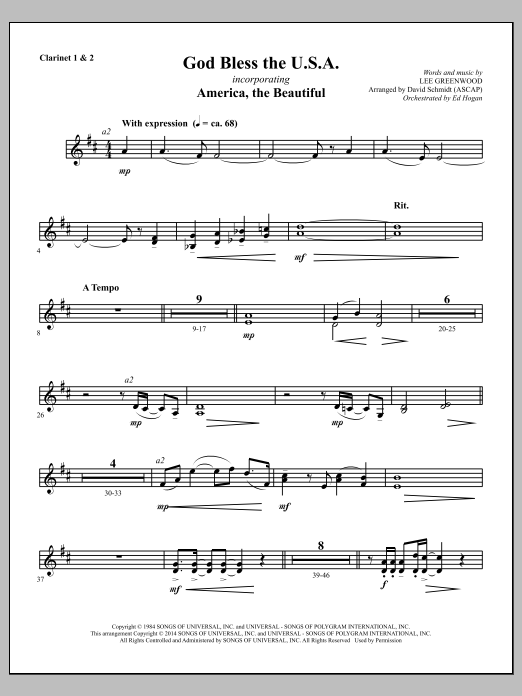 Learn to play David Schmidt God Bless The U.S.A. - Bb Clarinet 1 & 2 sheet music for Choir Instrumental Pak in minutes. David Schmidt God Bless The U.S.A. - Bb Clarinet 1 & 2 sheet music notes and chords. Download Printable PDF.