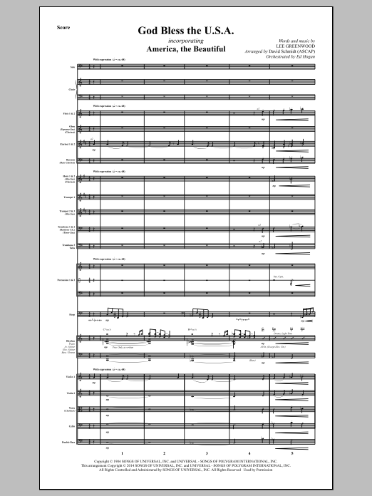 Learn to play David Schmidt God Bless The U.S.A. - Full Score sheet music for Choir Instrumental Pak in minutes. David Schmidt God Bless The U.S.A. - Full Score sheet music notes and chords. Download Printable PDF.