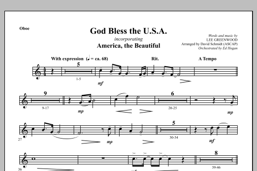 Learn to play David Schmidt God Bless The U.S.A. - Oboe sheet music for Choir Instrumental Pak in minutes. David Schmidt God Bless The U.S.A. - Oboe sheet music notes and chords. Download Printable PDF.