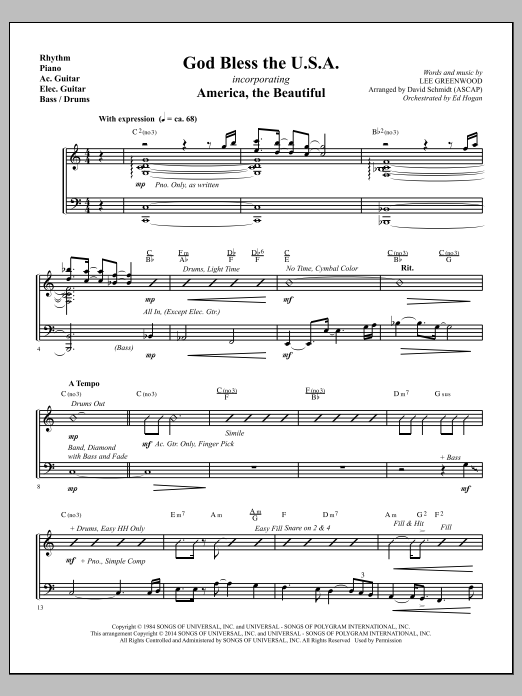 Learn to play David Schmidt God Bless The U.S.A. - Rhythm sheet music for Choir Instrumental Pak in minutes. David Schmidt God Bless The U.S.A. - Rhythm sheet music notes and chords. Download Printable PDF.