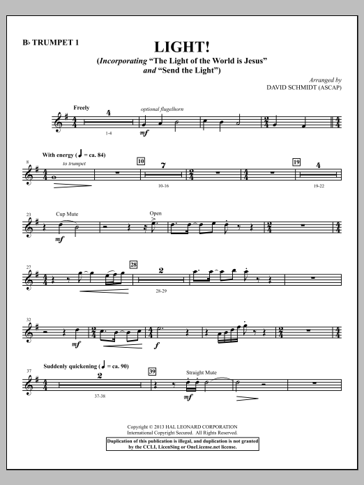 Learn to play David Schmidt Light! - Bb Trumpet 1 sheet music for Choir Instrumental Pak in minutes. David Schmidt Light! - Bb Trumpet 1 sheet music notes and chords. Download Printable PDF.