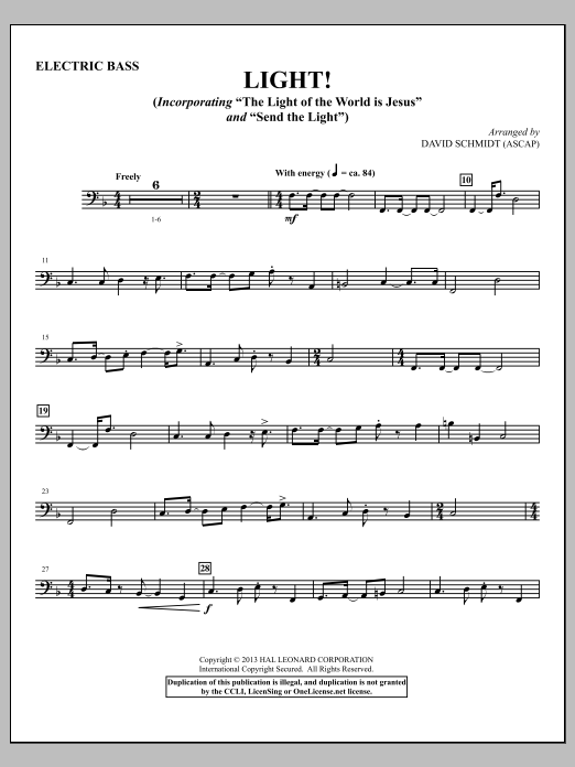 Learn to play David Schmidt Light! - Electric Bass sheet music for Choir Instrumental Pak in minutes. David Schmidt Light! - Electric Bass sheet music notes and chords. Download Printable PDF.