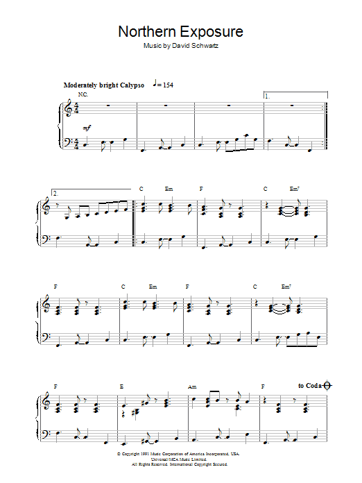 David Schwartz Northern Exposure sheet music notes and chords. Download Printable PDF.