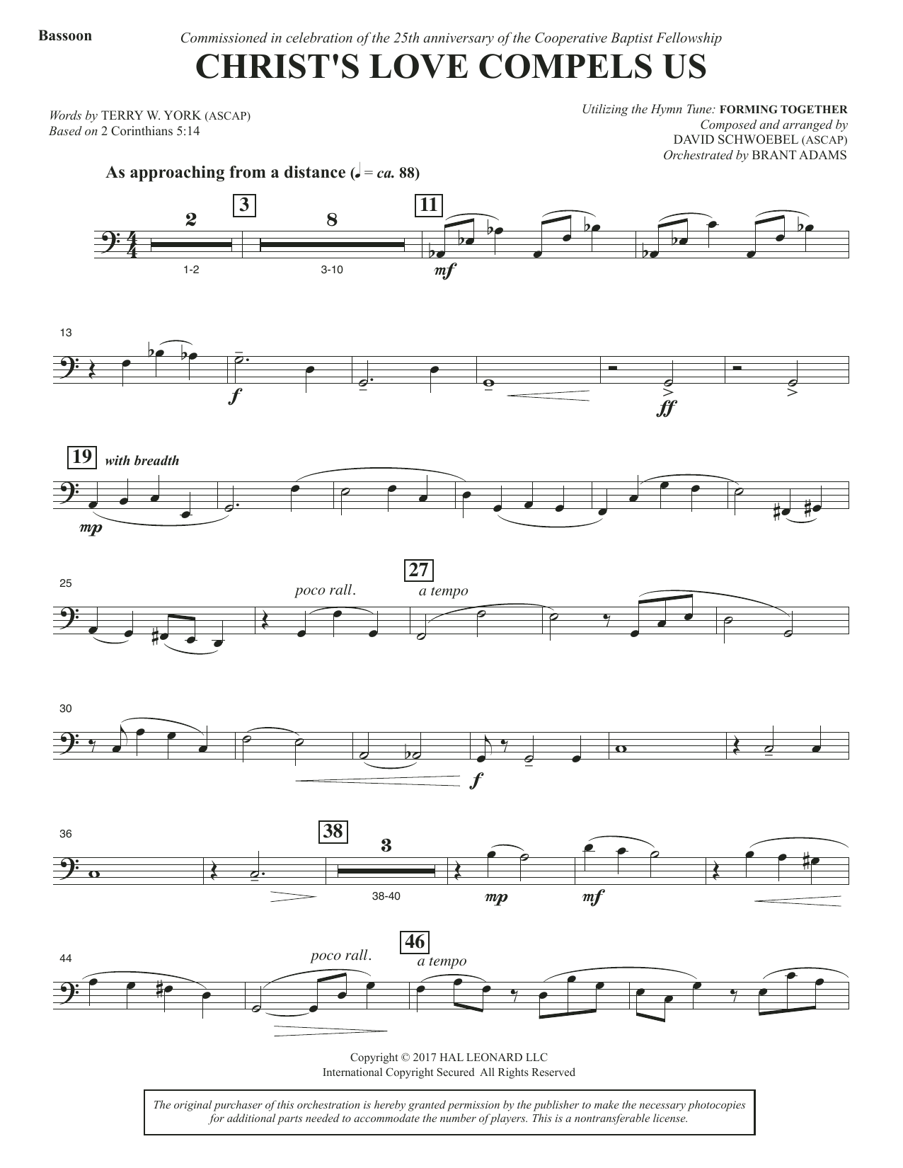 Learn to play David Schwoebel Christ's Love Compels Us - Bassoon sheet music for Choir Instrumental Pak in minutes. David Schwoebel Christ's Love Compels Us - Bassoon sheet music notes and chords. Download Printable PDF.