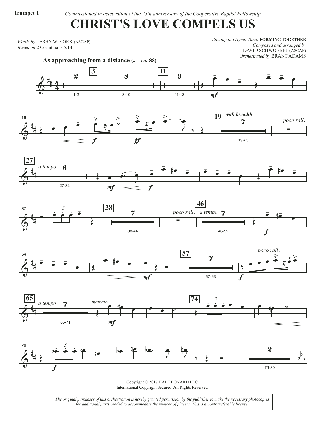Learn to play David Schwoebel Christ's Love Compels Us - Bb Trumpet 1 sheet music for Choir Instrumental Pak in minutes. David Schwoebel Christ's Love Compels Us - Bb Trumpet 1 sheet music notes and chords. Download Printable PDF.