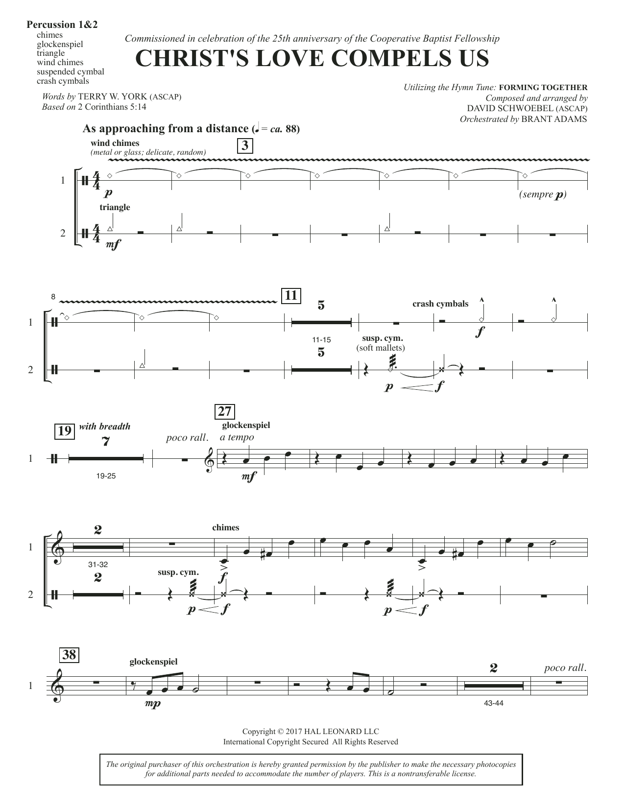 Learn to play David Schwoebel Christ's Love Compels Us - Percussion 1 & 2 sheet music for Choir Instrumental Pak in minutes. David Schwoebel Christ's Love Compels Us - Percussion 1 & 2 sheet music notes and chords. Download Printable PDF.