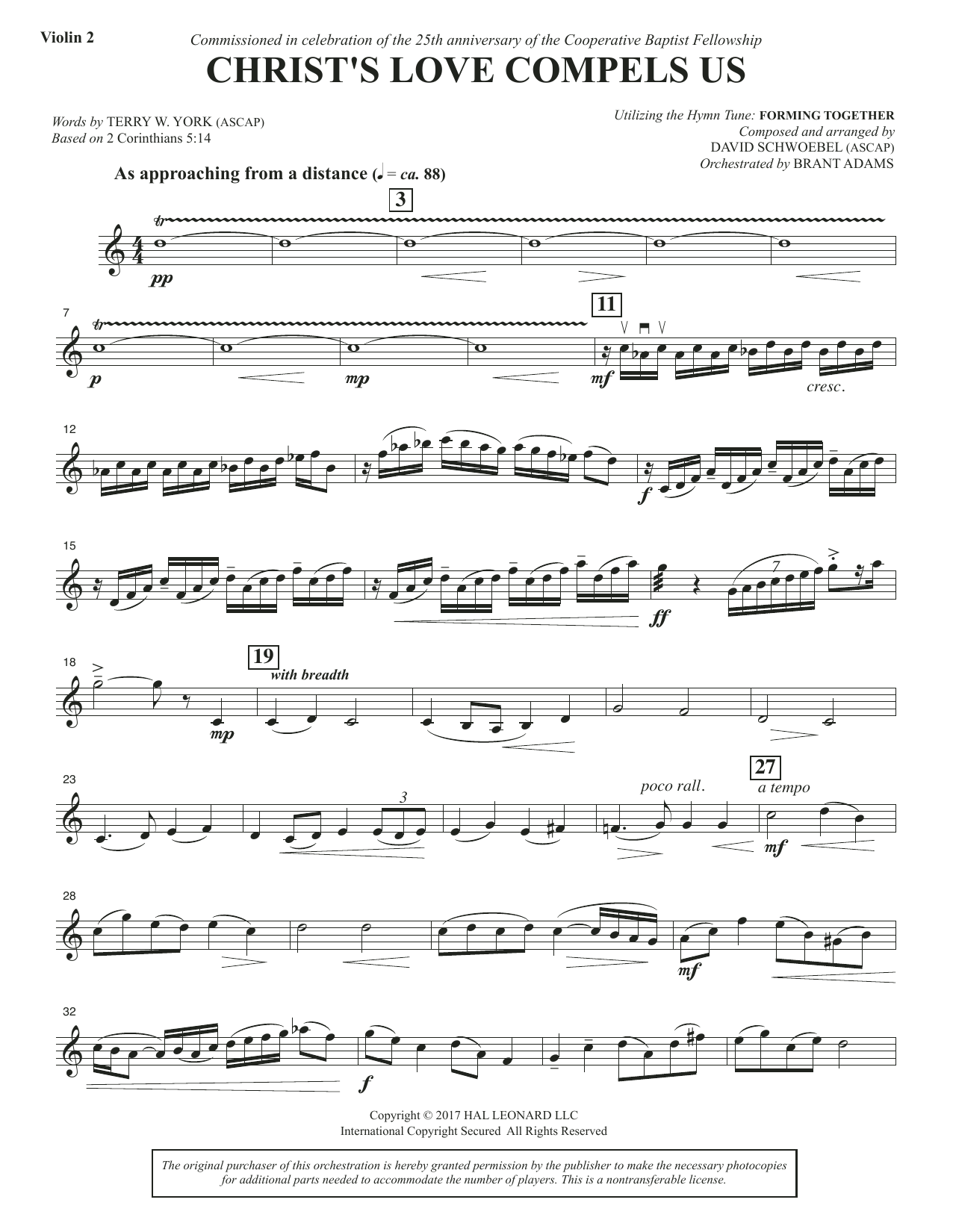 Learn to play David Schwoebel Christ's Love Compels Us - Violin 2 sheet music for Choir Instrumental Pak in minutes. David Schwoebel Christ's Love Compels Us - Violin 2 sheet music notes and chords. Download Printable PDF.