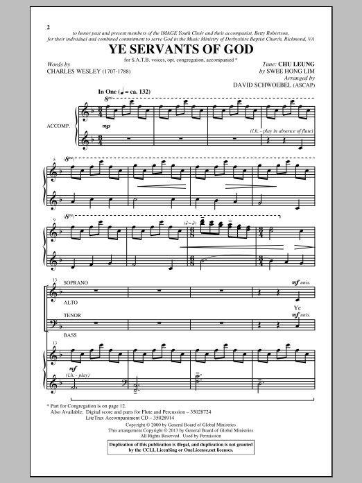 Learn to play David Schwoebel Ye Servants Of God sheet music for SATB Choir in minutes. Price: 3.9900$ David Schwoebel Ye Servants Of God sheet music notes and chords arranged for SATB Choir