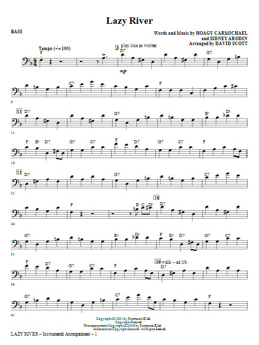 Learn to play David Scott Lazy River - Bass sheet music for Choir Instrumental Pak in minutes. David Scott Lazy River - Bass sheet music notes and chords. Download Printable PDF.