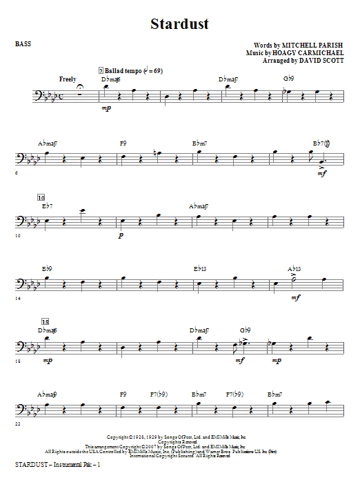 Learn to play David Scott Stardust - Bass sheet music for Choir Instrumental Pak in minutes. David Scott Stardust - Bass sheet music notes and chords. Download Printable PDF.