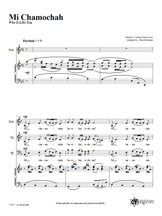 David Shukiar Mi Chamocha sheet music notes and chords. Download Printable PDF.