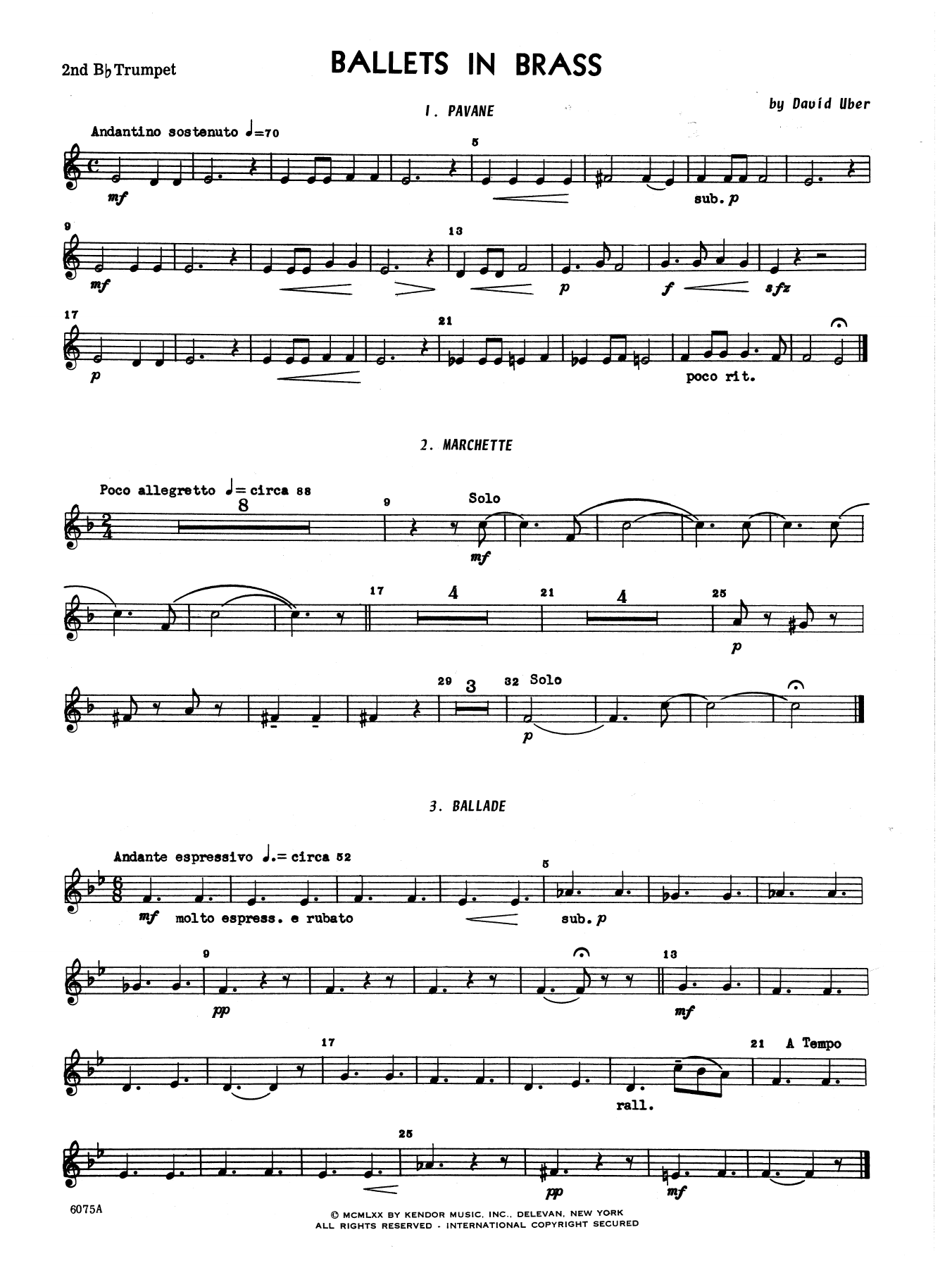 Learn to play David Uber Ballets In Brass (Six Short Dances) - 2nd Bb Trumpet sheet music for Brass Ensemble in minutes. Price: 7.8900$ David Uber Ballets In Brass (Six Short Dances) - 2nd Bb Trumpet sheet music notes and chords. Download Printable PDF.