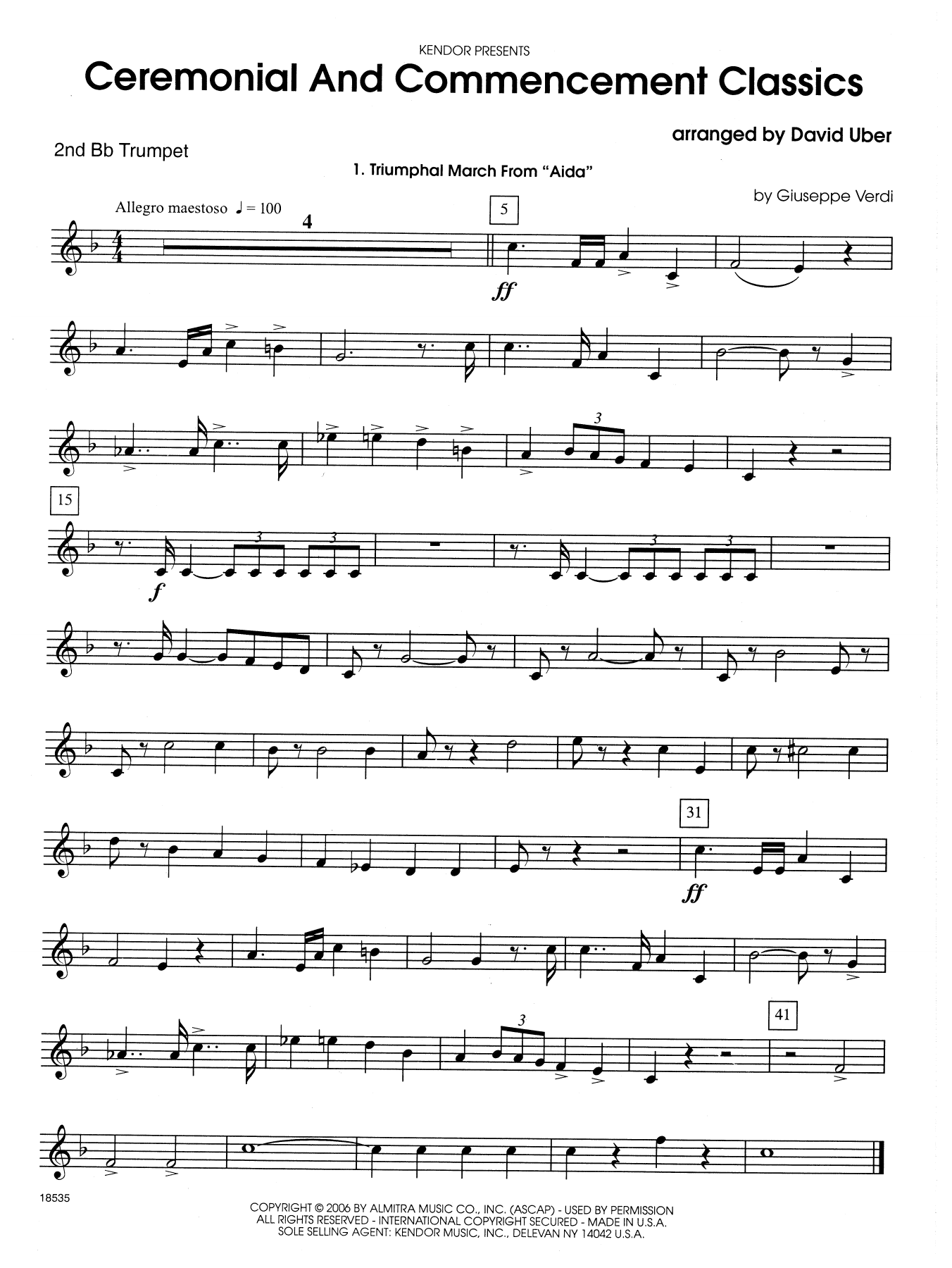 David Uber Ceremonial And Commencement Classics - 2nd Bb Trumpet sheet music notes and chords. Download Printable PDF.