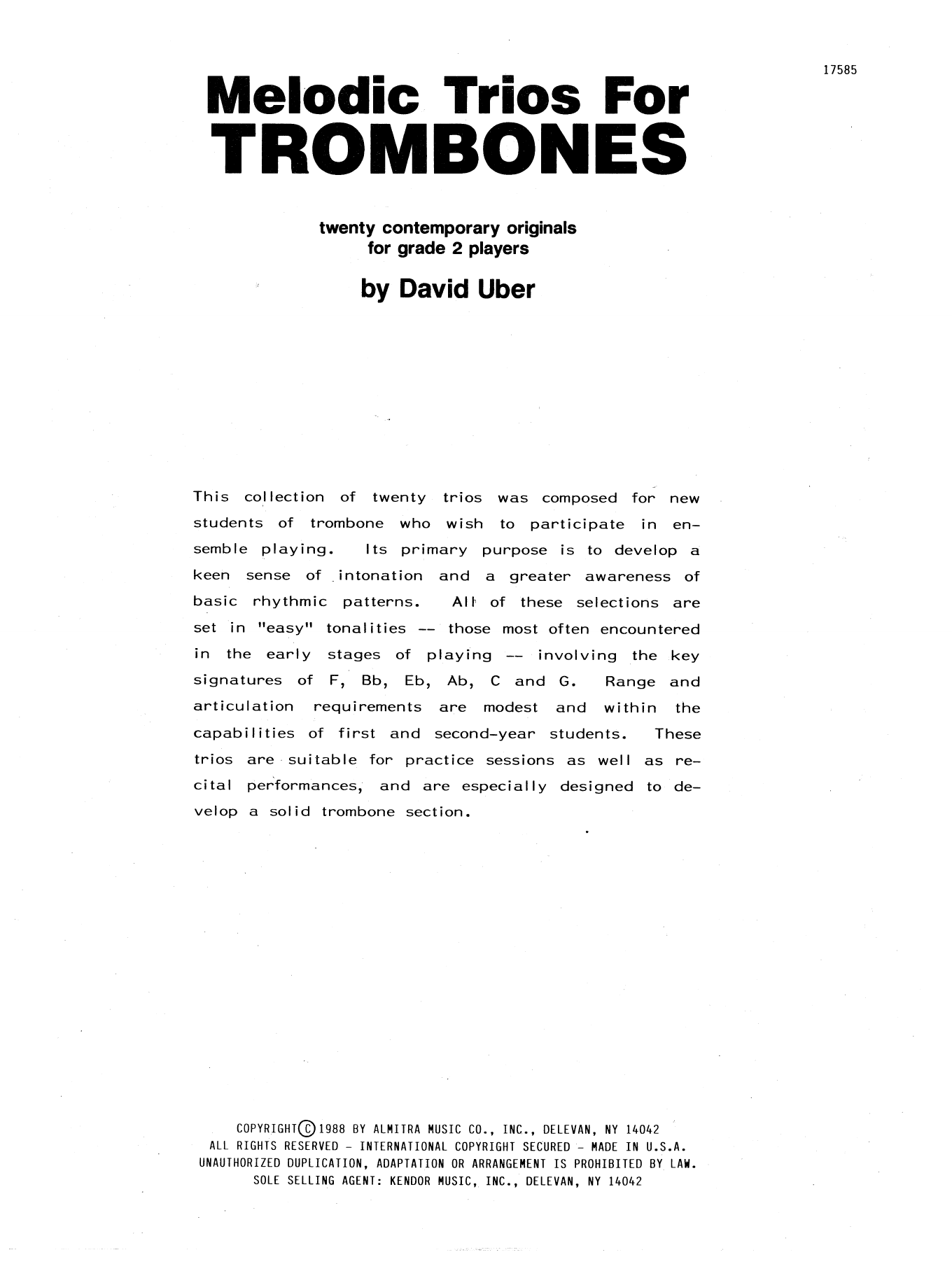 Preview David Uber Melodic Trios For Trombones Unclassified sheet music, notes and chords for Brass Ensemble, SKU: 125057 sheet music, piano notes, chords, guitar tabs, score, transpose, transcribe, how to play, guide, download, learn, tutorial, progression, song, artist, awards, billboard, mtv, vh1, tour, single, album, release
