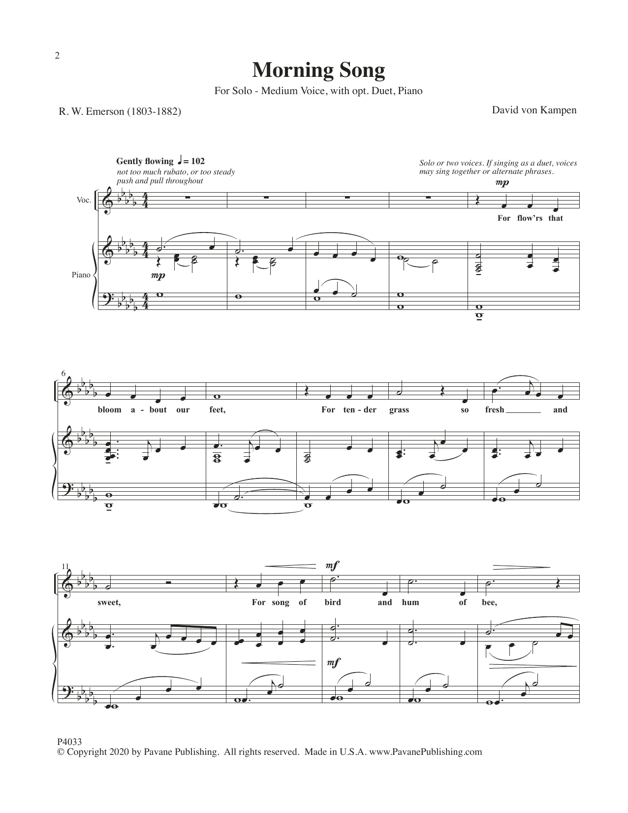 Learn to play David Von Kampen Morning Song sheet music for Piano & Vocal in minutes. Price: 9.9900$ David Von Kampen Morning Song sheet music notes and chords arranged for Piano & Vocal