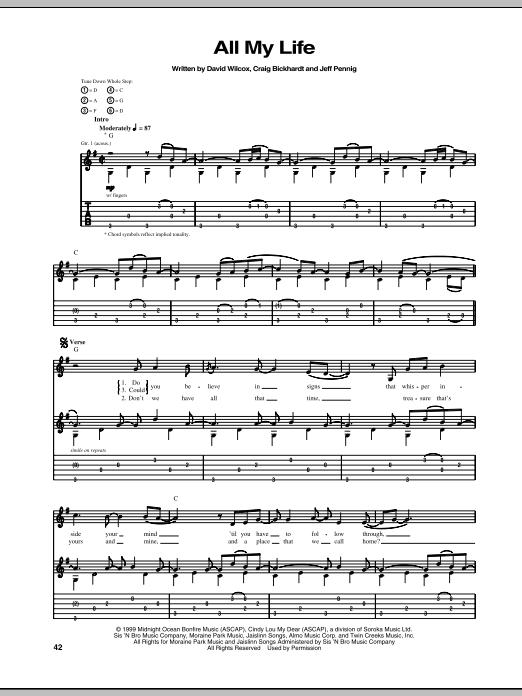 David Wilcox All My Life sheet music notes and chords. Download Printable PDF.