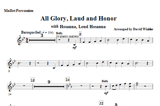 David Winkler All Glory, Laud, And Honor (with Hosanna, Loud Hosanna) - Mallet Percussion sheet music notes and chords. Download Printable PDF.