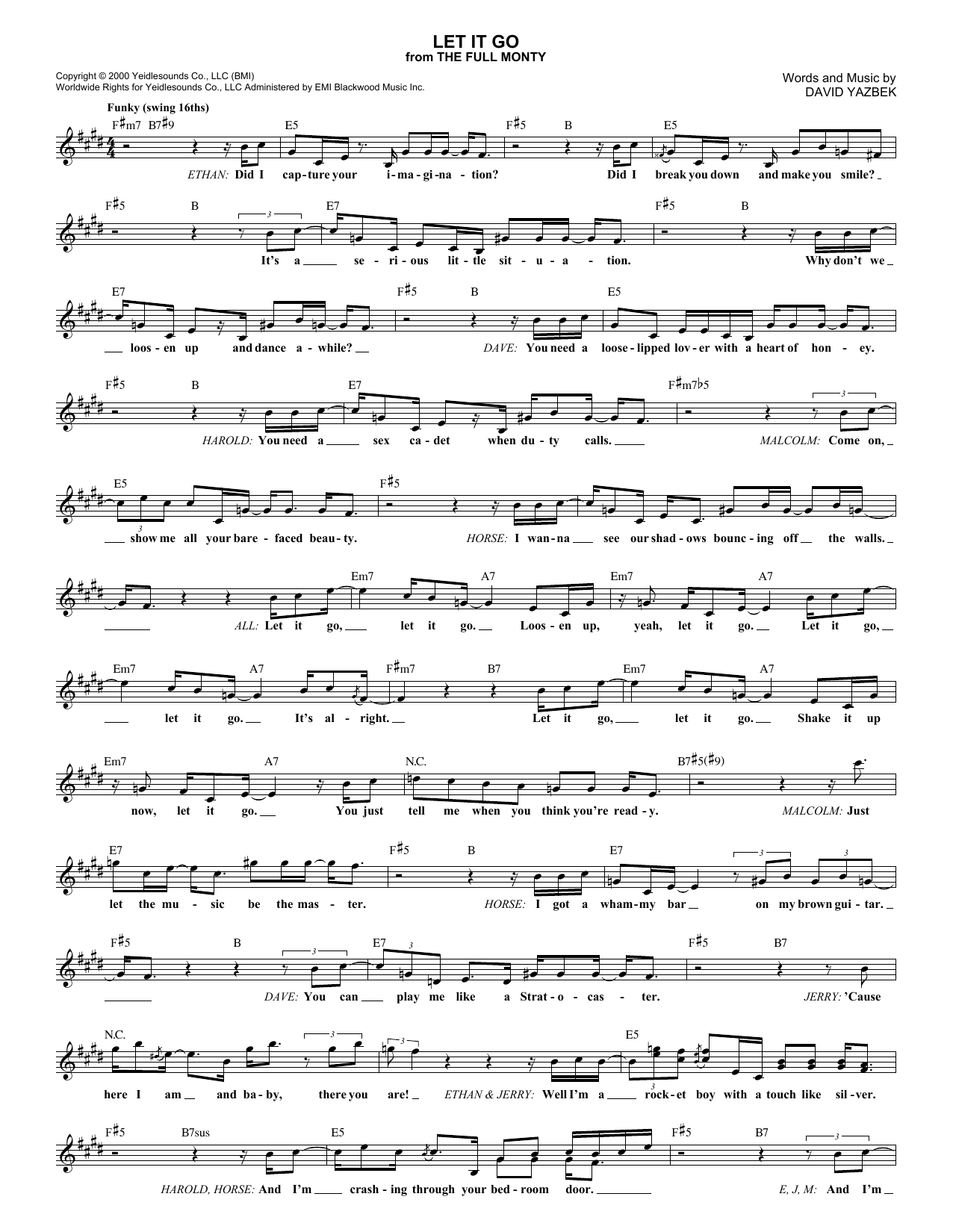 Learn to play David Yazbek Let It Go sheet music for Lead Sheet / Fake Book in minutes. Price: 5.9900$ David Yazbek Let It Go sheet music notes and chords arranged for Lead Sheet / Fake Book