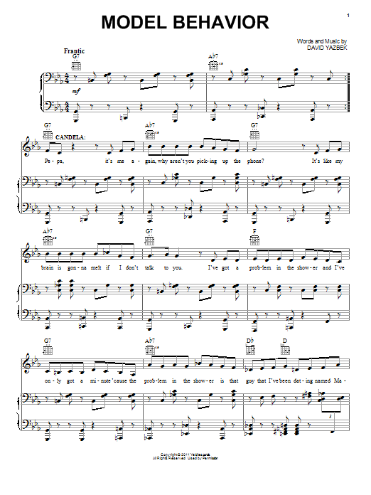 David Yazbek Model Behavior (from Women on the Verge of a Nervous Breakdown) sheet music notes and chords. Download Printable PDF.