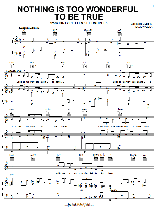 David Yazbek Nothing Is Too Wonderful To Be True sheet music notes and chords arranged for Lead Sheet / Fake Book