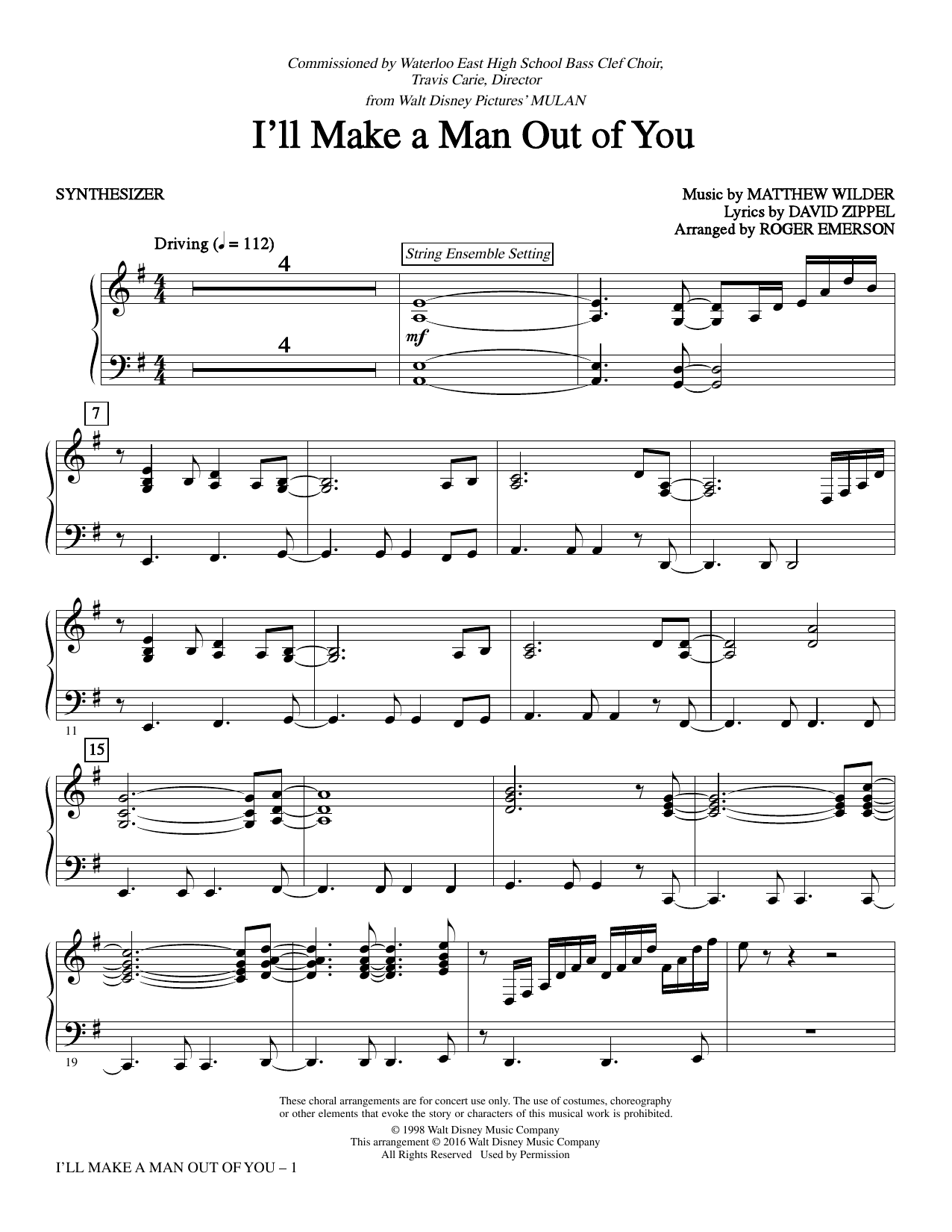David Zippel I Ll Make A Man Out Of You From Mulan Arr Roger Emerson Synthesizer Sheet Music Pdf Notes Chords Children Score Choir Instrumental Pak Download Printable Sku 358346