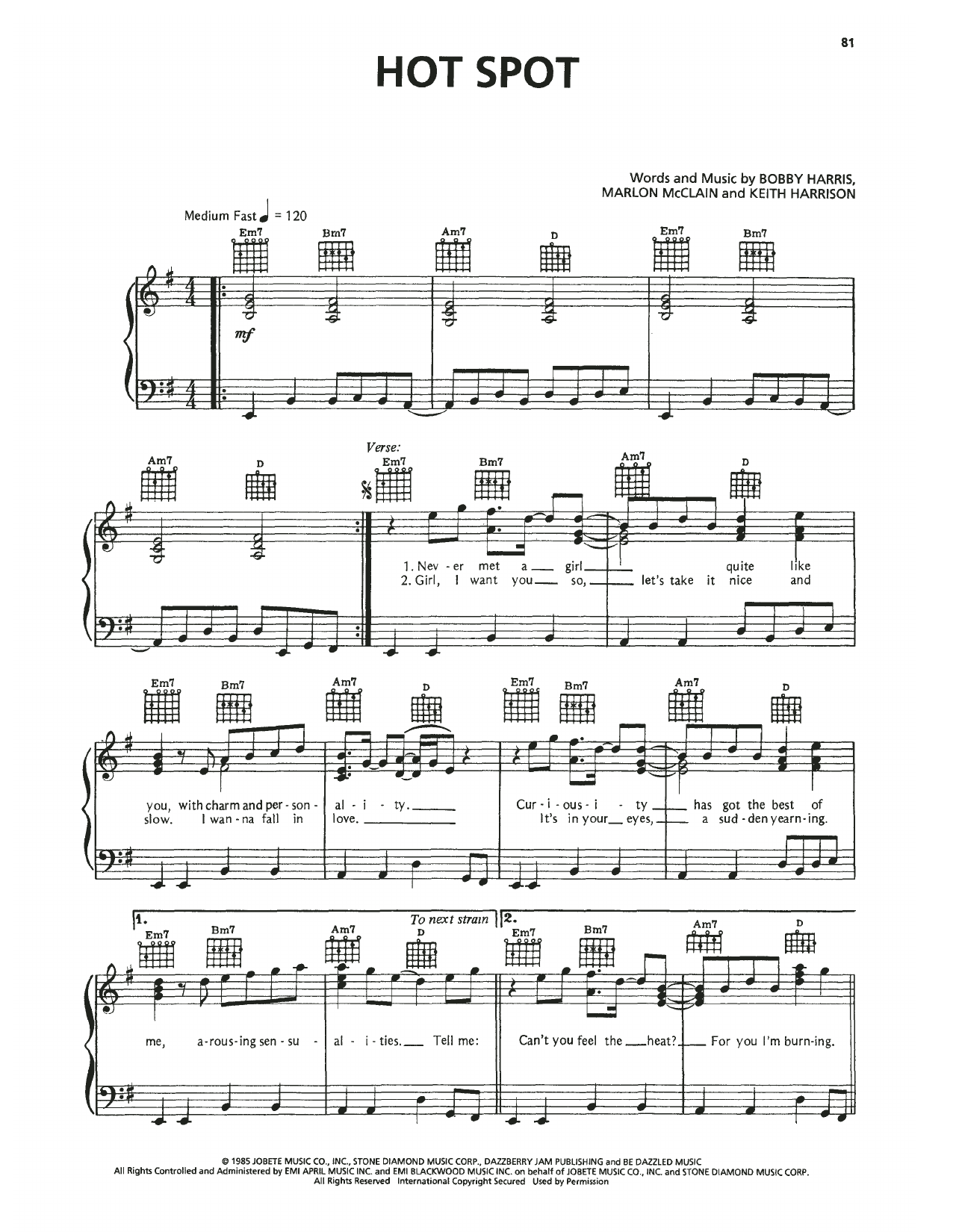 Dazz Band Hot Spot sheet music notes and chords. Download Printable PDF.