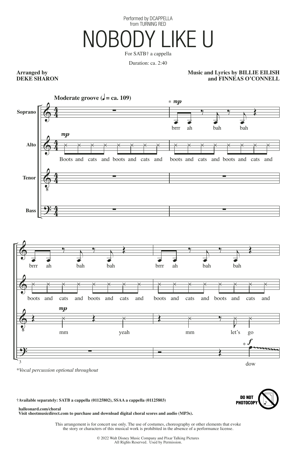 Learn to play DCappella Nobody Like U (from Turning Red) (arr. Deke Sharon) sheet music for SSAA Choir in minutes. Price: 3.9900$ DCappella Nobody Like U (from Turning Red) (arr. Deke Sharon) sheet music notes and chords arranged for SSAA Choir