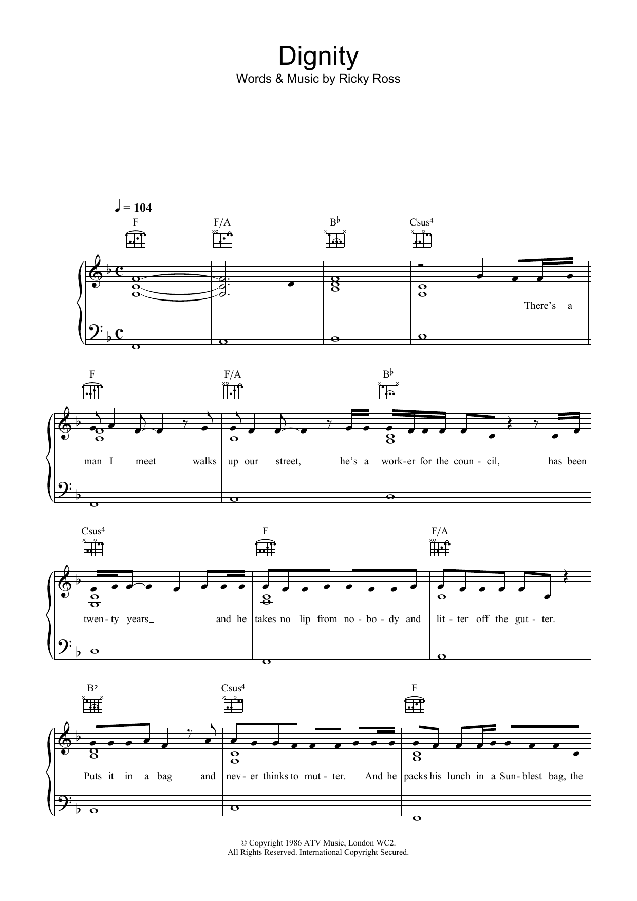 Deacon Blue Dignity sheet music notes and chords. Download Printable PDF.