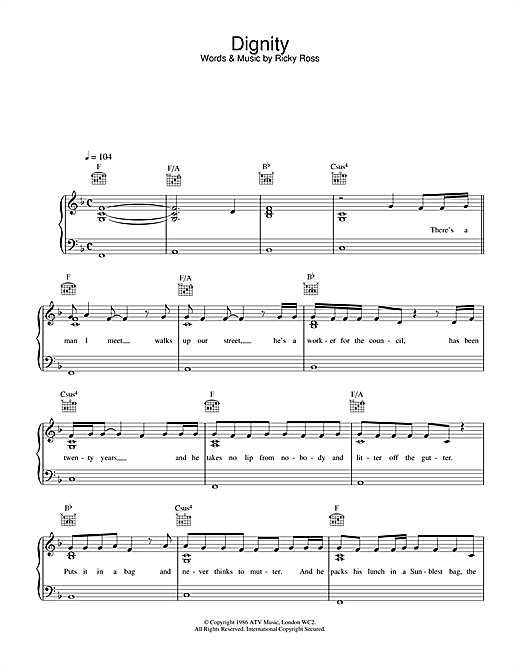 Deacon Blue Dignity sheet music notes and chords. Download Printable PDF.
