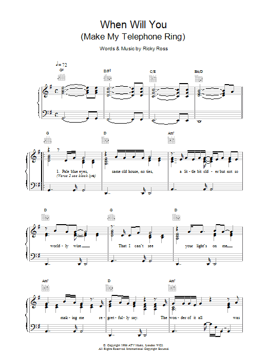 Deacon Blue When Will You (Make My Telephone Ring) sheet music notes and chords. Download Printable PDF.
