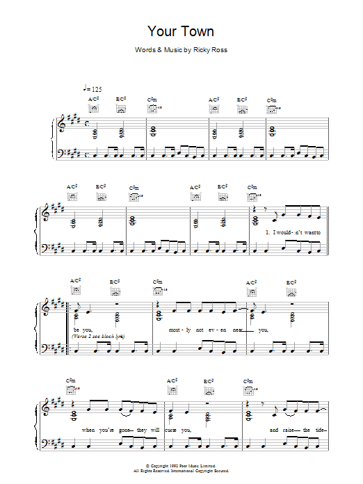 Deacon Blue Your Town sheet music notes and chords. Download Printable PDF.
