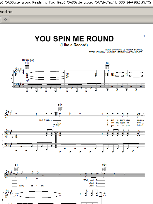 Dead Or Alive You Spin Me Round Like A Record Sheet Music Pdf Notes Chords Rock Score Piano Vocal Guitar Right Hand Melody Download Printable Sku 91961