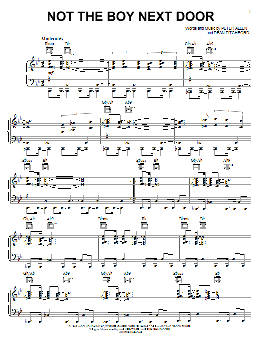 Dean Pitchford Not The Boy Next Door sheet music notes and chords. Download Printable PDF.