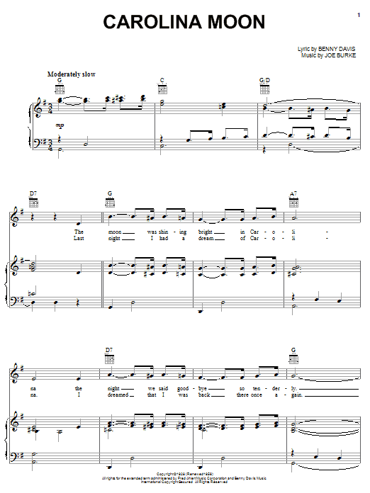Dean Martin Carolina Moon sheet music notes and chords. Download Printable PDF.