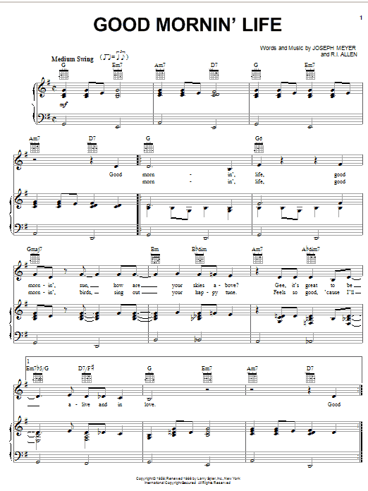 Dean Martin Good Mornin' Life sheet music notes and chords. Download Printable PDF.