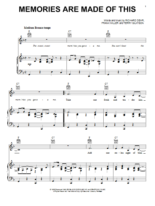 Learn to play Dean Martin Memories Are Made Of This sheet music for Lead Sheet / Fake Book in minutes. Dean Martin Memories Are Made Of This sheet music notes and chords. Download Printable PDF.