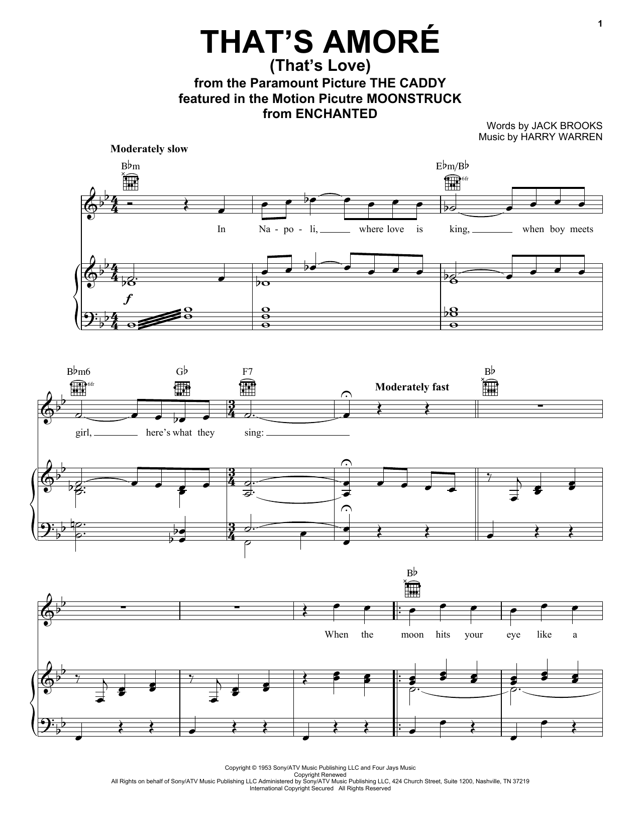 Preview Dean Martin That's Amore (That's Love) Folk sheet music, notes and chords for Piano, Vocal & Guitar (Right-Hand Melody), SKU: 16511 sheet music, piano notes, chords, guitar tabs, score, transpose, transcribe, how to play, guide, download, learn, tutorial, progression, song, artist, awards, billboard, mtv, vh1, tour, single, album, release
