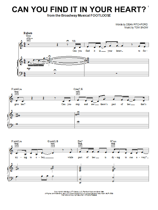 Learn to play Dean Pitchford Can You Find It In Your Heart? sheet music for Easy Piano in minutes. Price: 6.9900$ Dean Pitchford Can You Find It In Your Heart? sheet music notes and chords arranged for Easy Piano