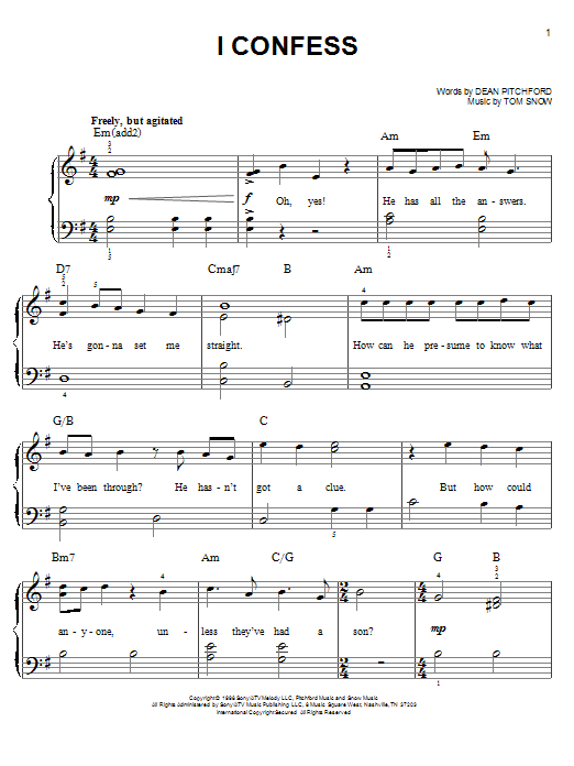 Dean Pitchford I Confess sheet music notes and chords. Download Printable PDF.