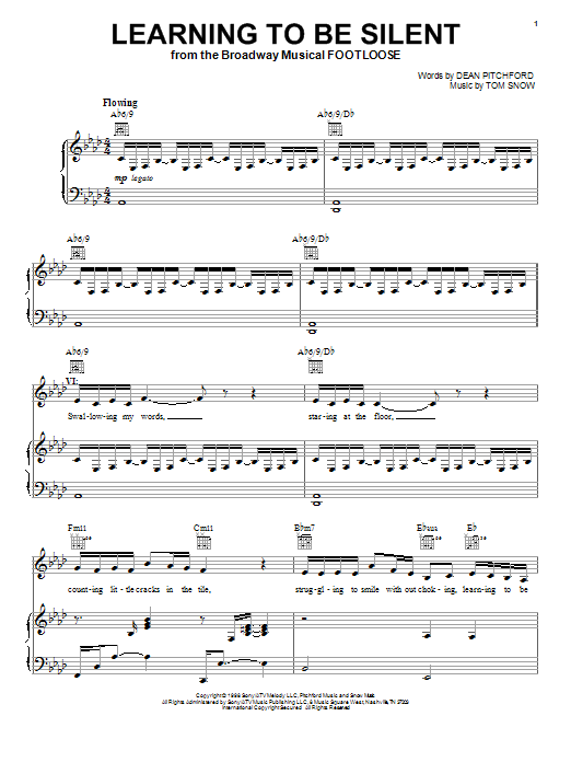 Learn to play Dean Pitchford Learning To Be Silent sheet music for Easy Piano in minutes. Price: 6.9900$ Dean Pitchford Learning To Be Silent sheet music notes and chords arranged for Easy Piano