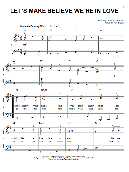 Learn to play Dean Pitchford Let's Make Believe We're In Love sheet music for Easy Piano in minutes. Price: 6.9900$ Dean Pitchford Let's Make Believe We're In Love sheet music notes and chords arranged for Easy Piano