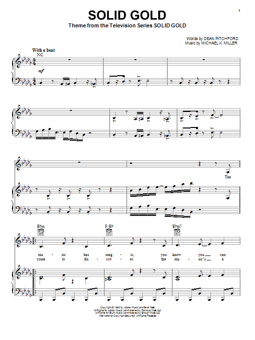 Dean Pitchford Solid Gold sheet music notes and chords. Download Printable PDF.