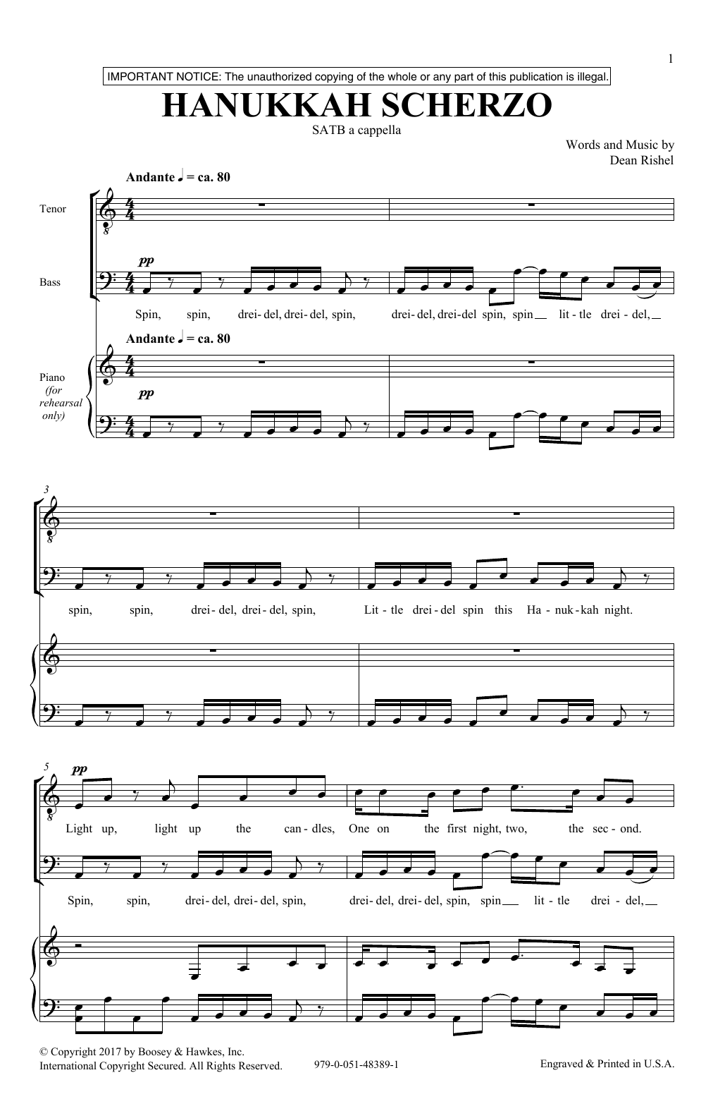 Dean Rishel Hanukkah Scherzo sheet music notes and chords. Download Printable PDF.