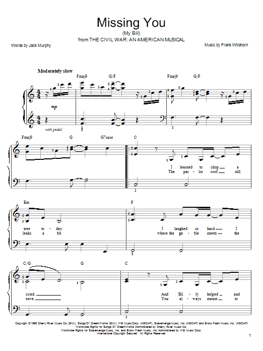 Deana Carter Missing You (My Bill) sheet music notes and chords. Download Printable PDF.