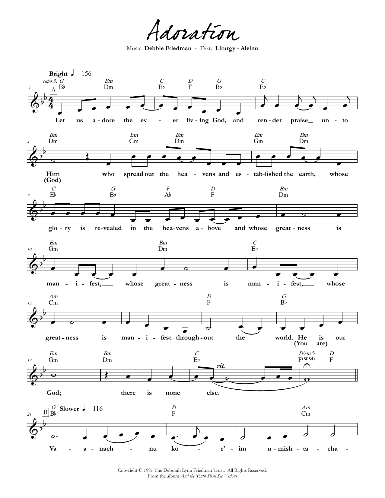 Debbie Friedman Adoration sheet music notes and chords. Download Printable PDF.