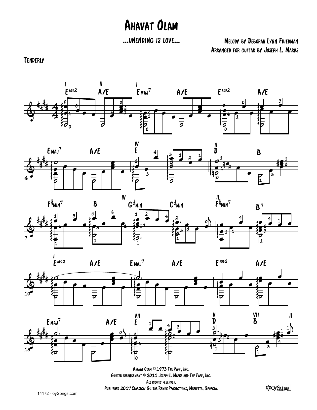 Learn to play Debbie Friedman Ahavat Olam (arr. Joe Marks) sheet music for Solo Guitar in minutes. Price: 6.9900$ Debbie Friedman Ahavat Olam (arr. Joe Marks) sheet music notes and chords arranged for Solo Guitar