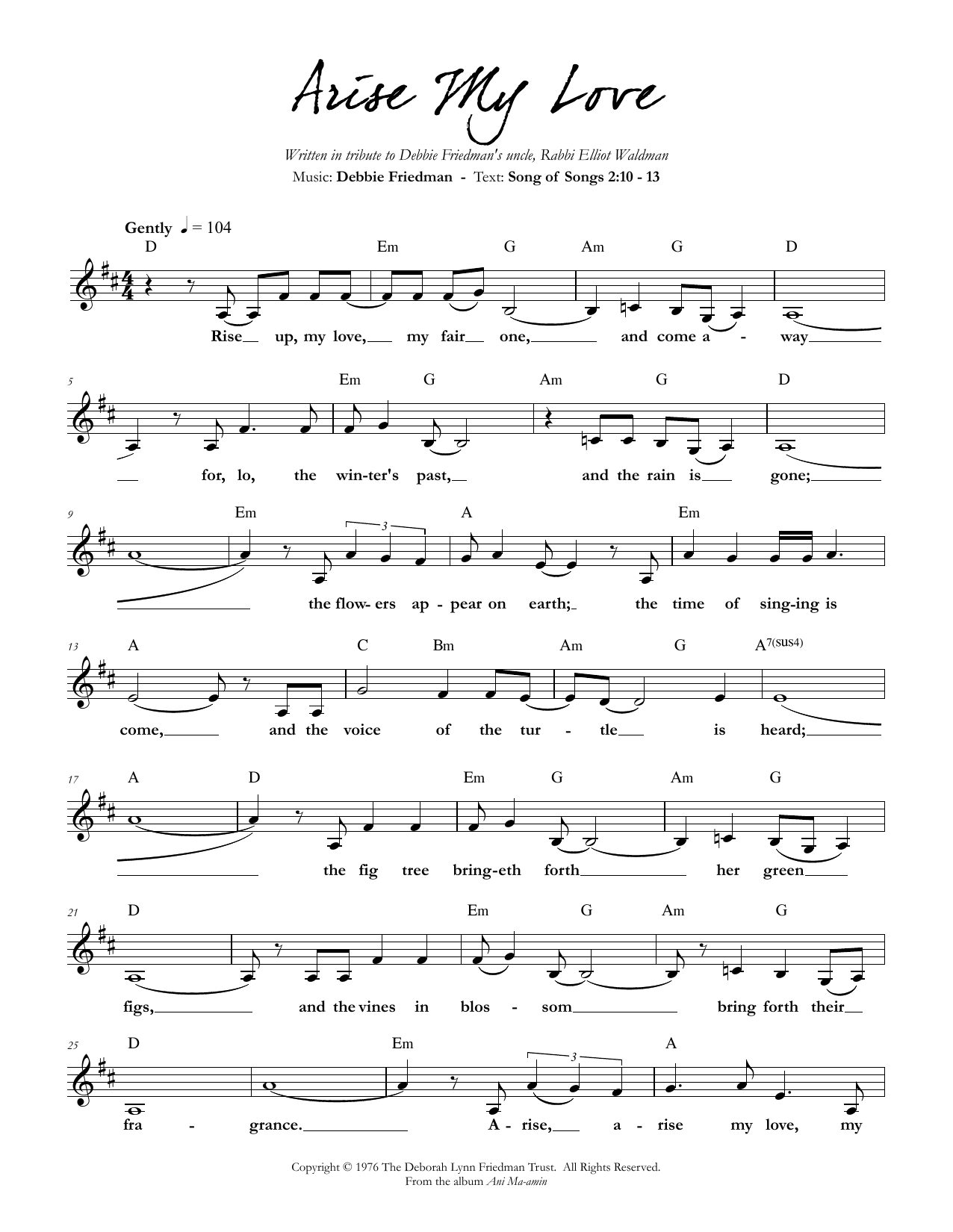 Debbie Friedman Arise My Love sheet music notes and chords. Download Printable PDF.