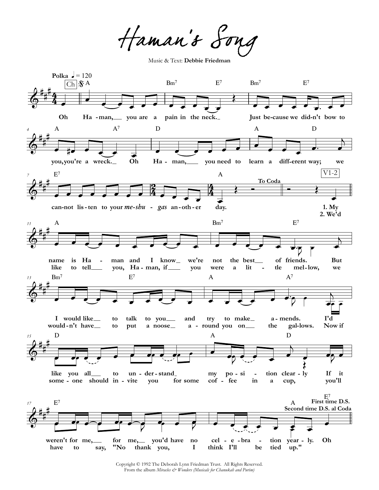 Debbie Friedman Haman's Song sheet music notes and chords. Download Printable PDF.