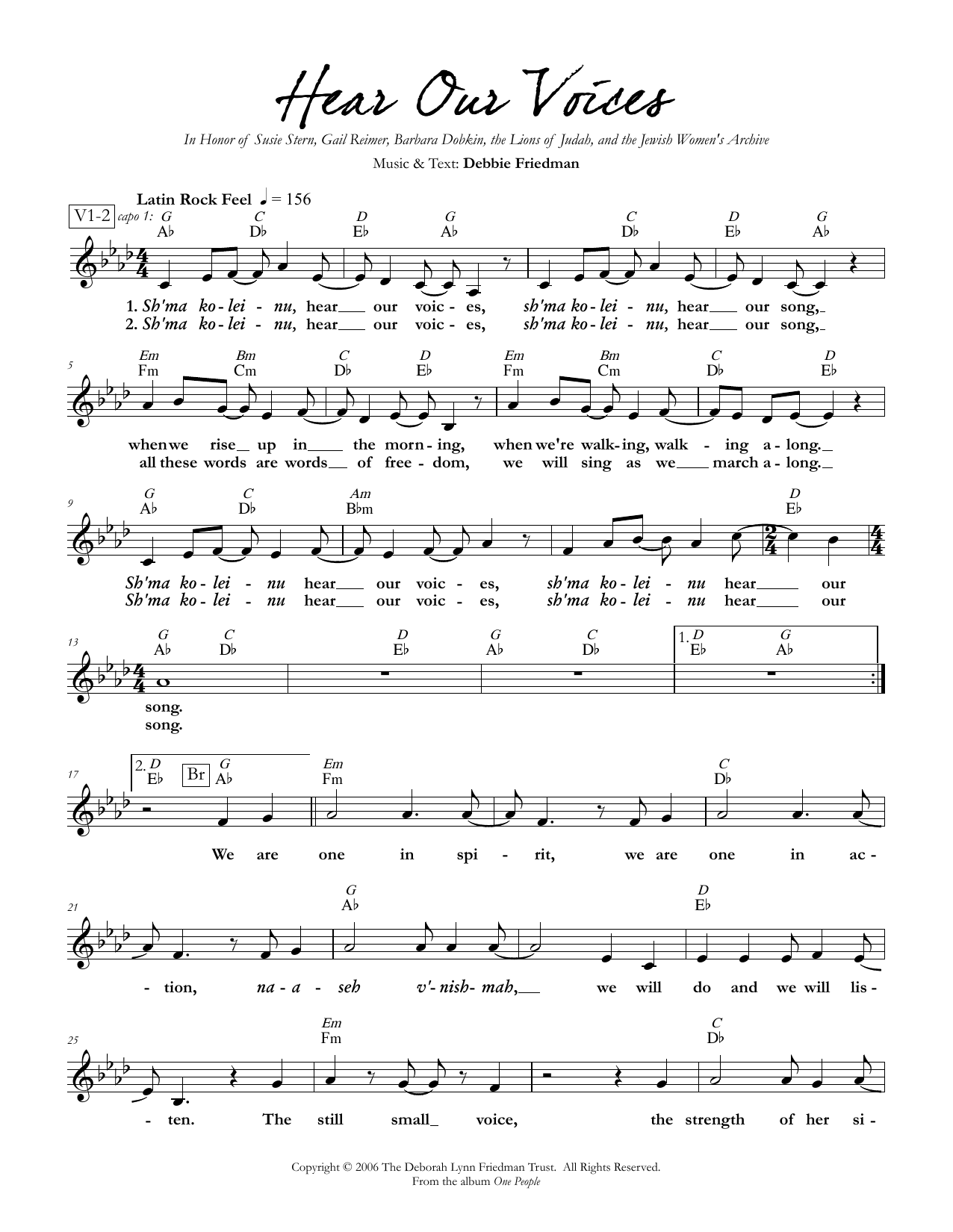 Debbie Friedman Hear Our Voices sheet music notes and chords. Download Printable PDF.