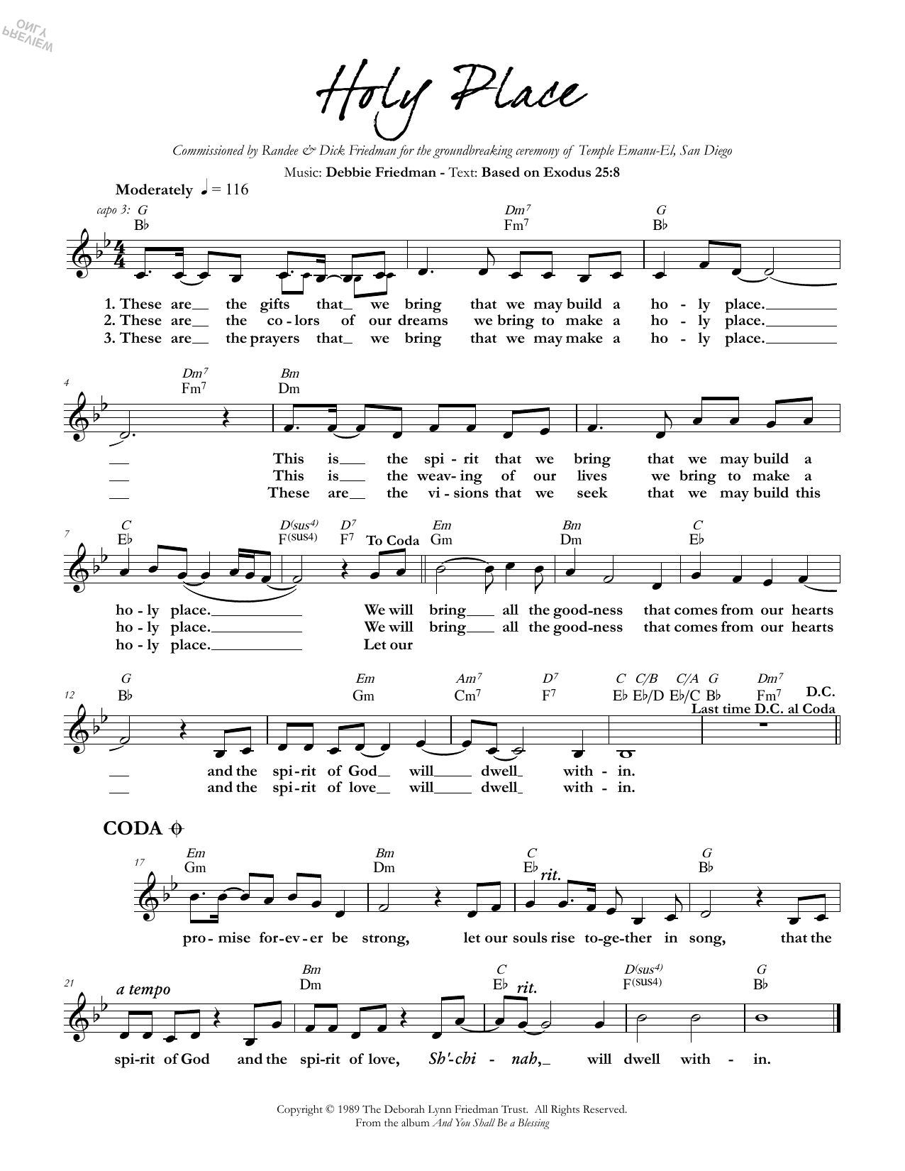 Debbie Friedman Holy Place sheet music notes and chords. Download Printable PDF.